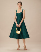 Green Sweetheart Neck Jacquard Midi Dress - Threadford