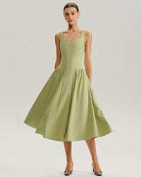 Green Sweetheart Neck Slip Midi Dress