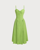 Green Sweetheart Neck Slip Midi Dress - Threadford