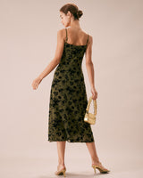 The Green Floral Burnout A-Line Slip Midi Dress - Threadford