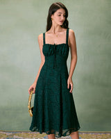 The Green Square Neck Jacquard Slit Midi Dress - Threadford