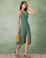 The Green V Neck Floral Button Midi Dress - Threadford