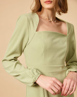 The Solid Square Neck Long Sleeve Dress - Threadford