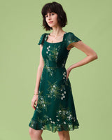 The Square Neck Backless Floral Midi Dress - Threadford