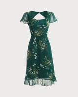 The Square Neck Backless Floral Midi Dress - Threadford