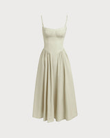 Green Square Neck Pocket Slip Midi Dress - Threadford