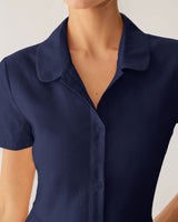 Navy Pocket Short Sleeve Midi Dress - Threadford