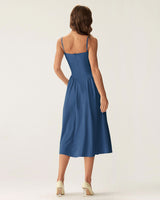 Navy Square Neck Pocket Slip Midi Dress - Threadford