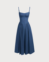 Navy Square Neck Pocket Slip Midi Dress - Threadford