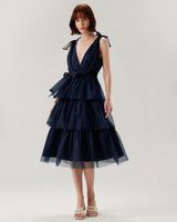 Navy Tiered Backless Maxi Dress - Threadford