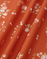 Orange Floral Wrap Midi Dress - Threadford