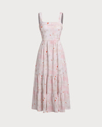Pink Floral Backless Slip Midi Dress