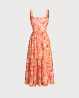 Pink Floral Backless Slip Midi Dress - Threadford