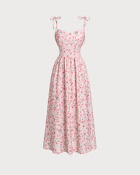 Abito midi con arricciatura floreale rosa