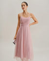 Pink Mesh Flowy Slip Midi Dress - Threadford