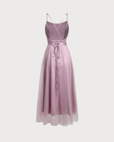 Pink Mesh Flowy Slip Midi Dress - Threadford