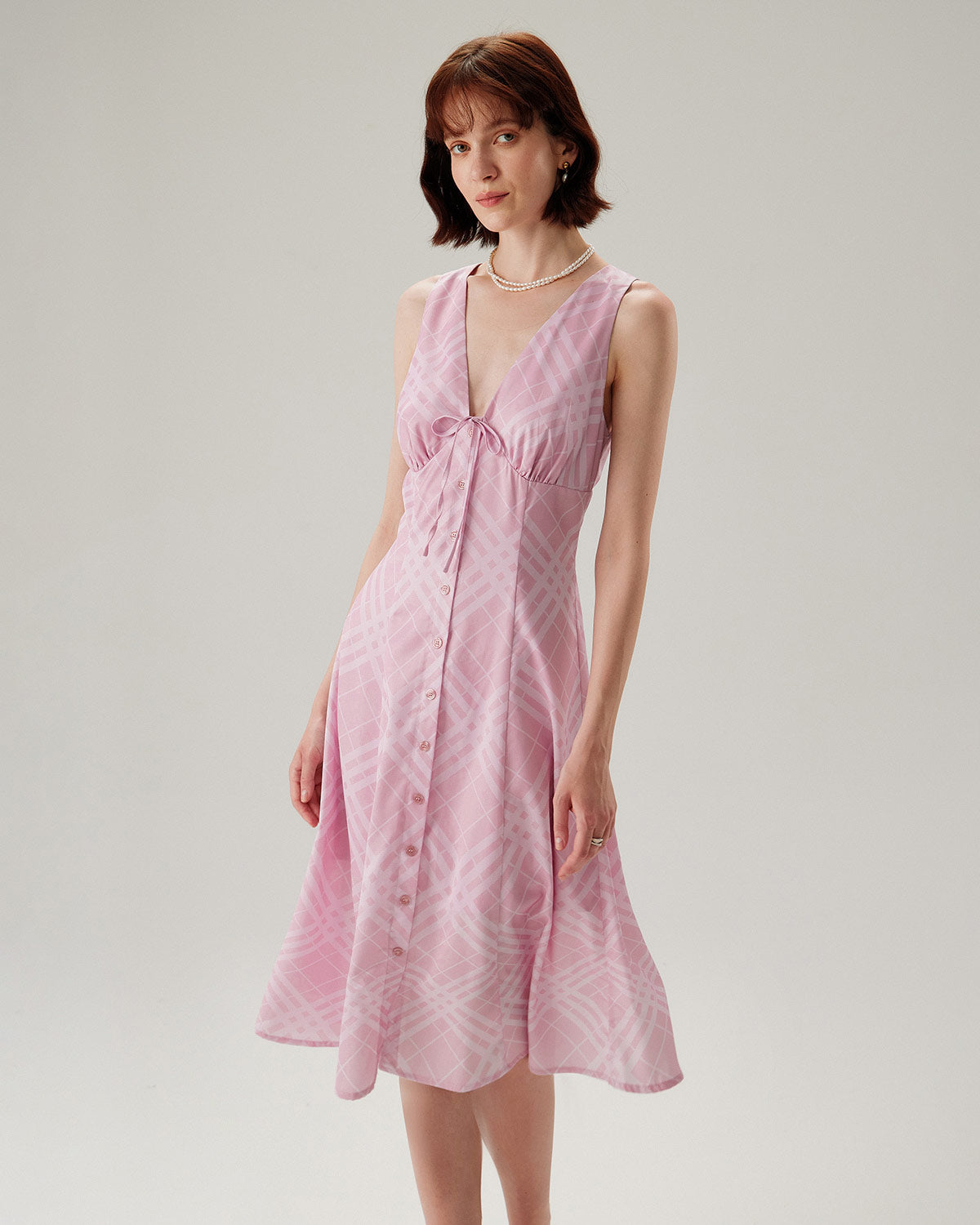 Pink Striped Sleeveless Midi Dress - Threadford