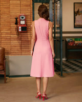 Pink Turtleneck Bowknot Satin Midi Dress - Threadford