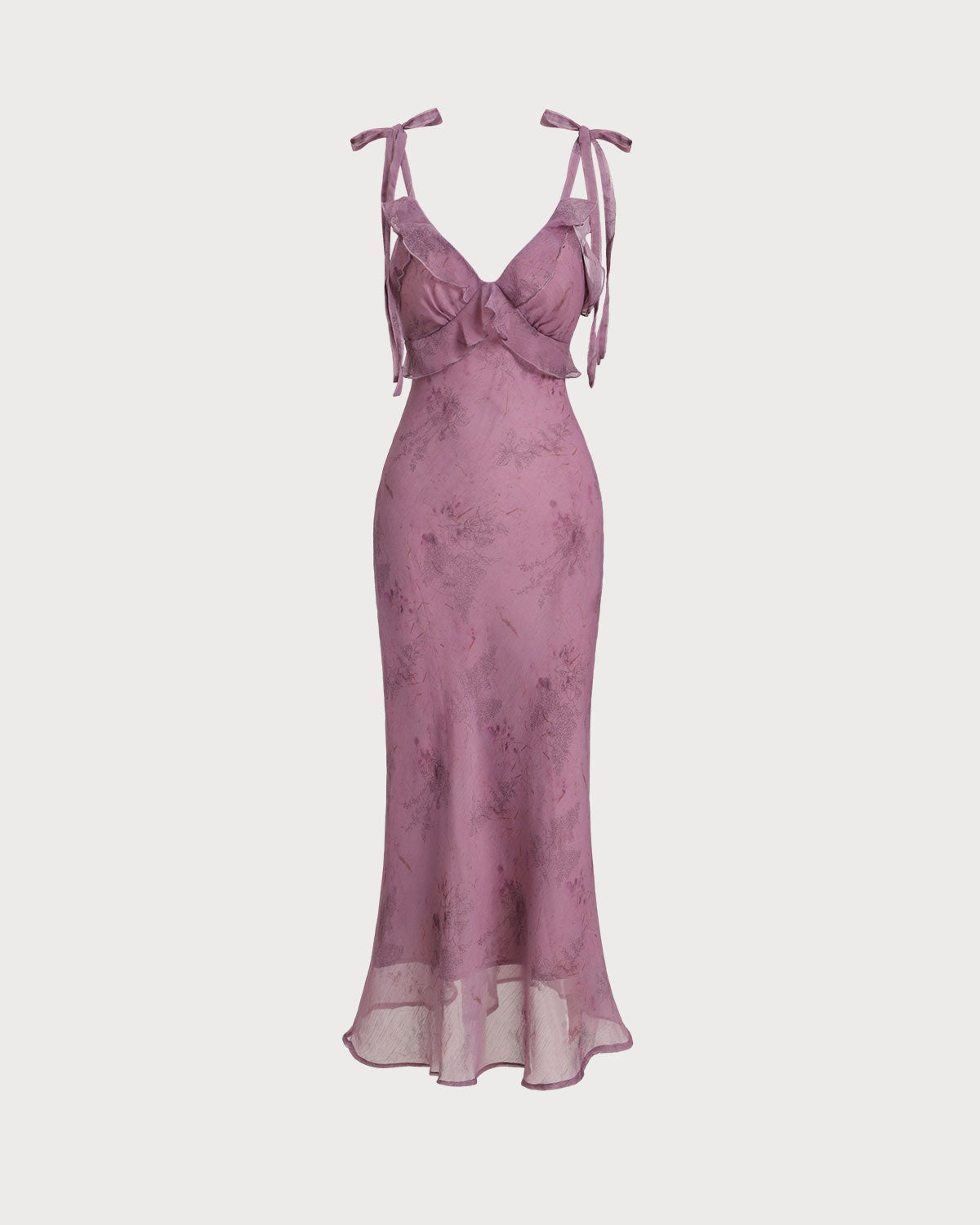 Purple Floral Ruffle Tie Strap Midi Dress - Threadford