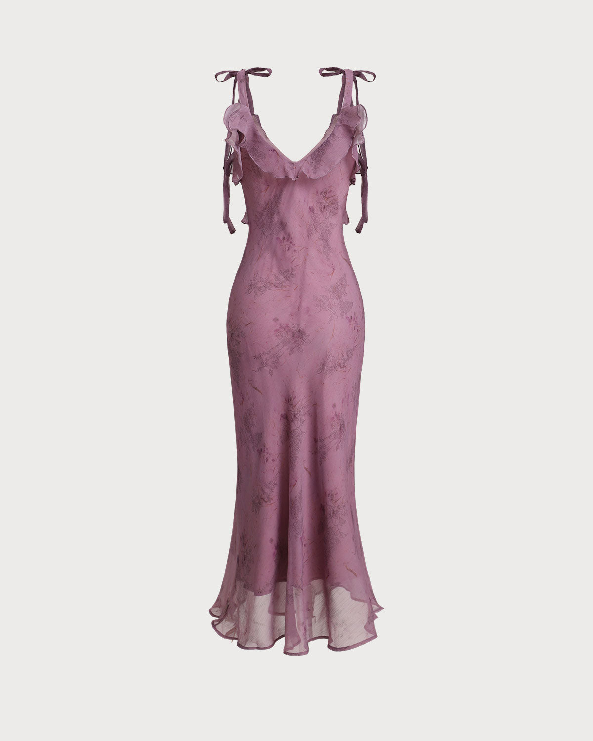 Purple Floral Ruffle Tie Strap Midi Dress - Threadford