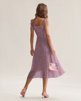 Purple Floral Square Neck Ruffle Slip Midi Dress - Threadford