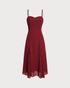Red A-Line Corset Slip Midi Dress - Threadford