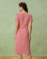 Red Plaid Square Neck Midi Dress - Threadford
