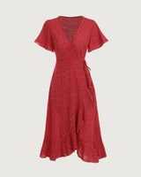 The Polka Dot Ruffle Wrap Dress - Threadford