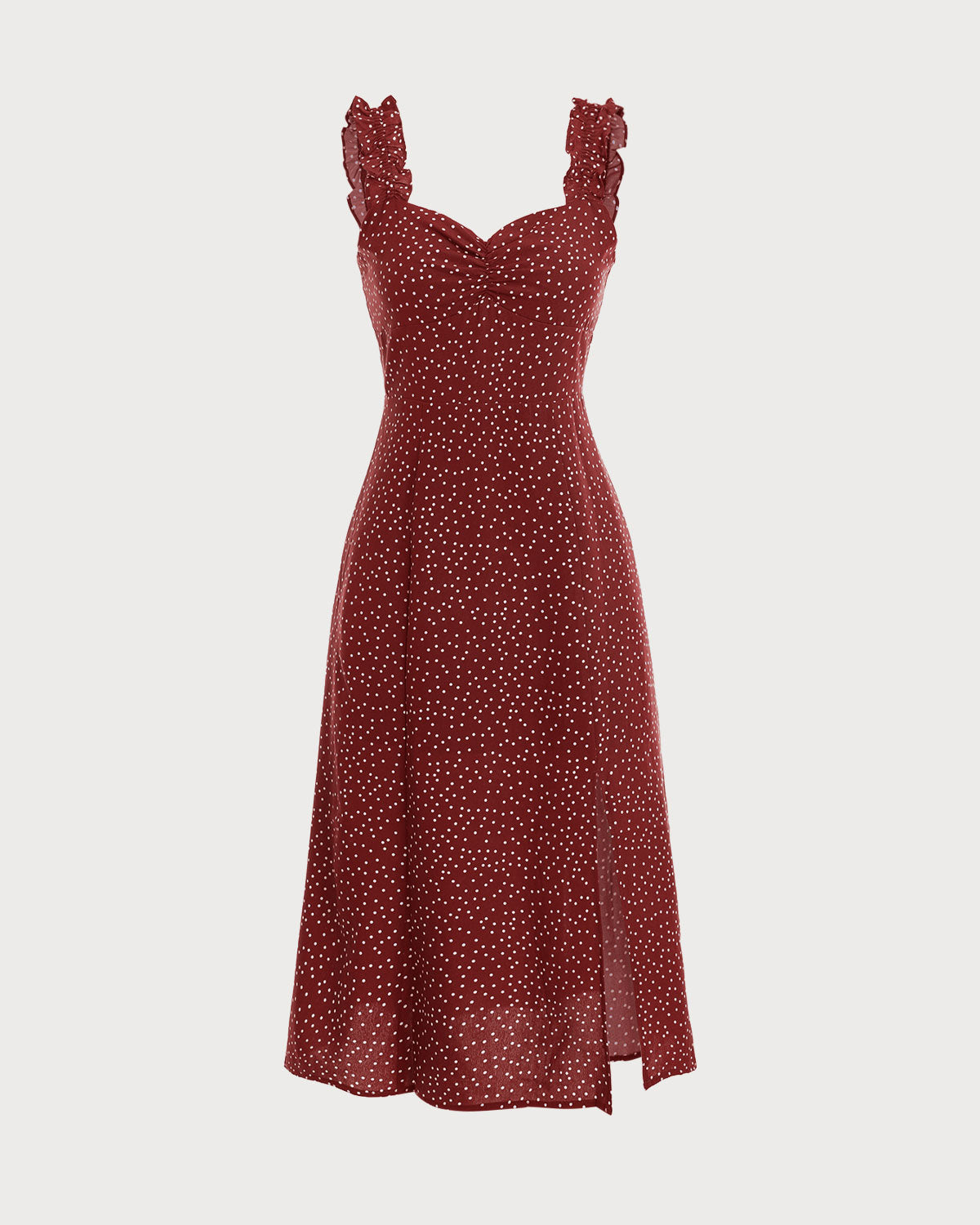 The Red Frill Trim Side Split Midi Dress - Threadford