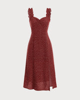 The Red Frill Trim Side Split Midi Dress - Threadford