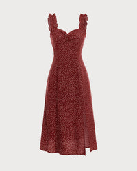 The Red Frill Trim Side Split Midi Dress