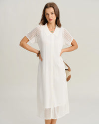 White See Through Button Midi Dress