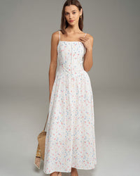 White Floral Slip Midi Dress
