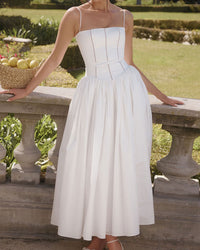 White Pleated Slip Midi Dress