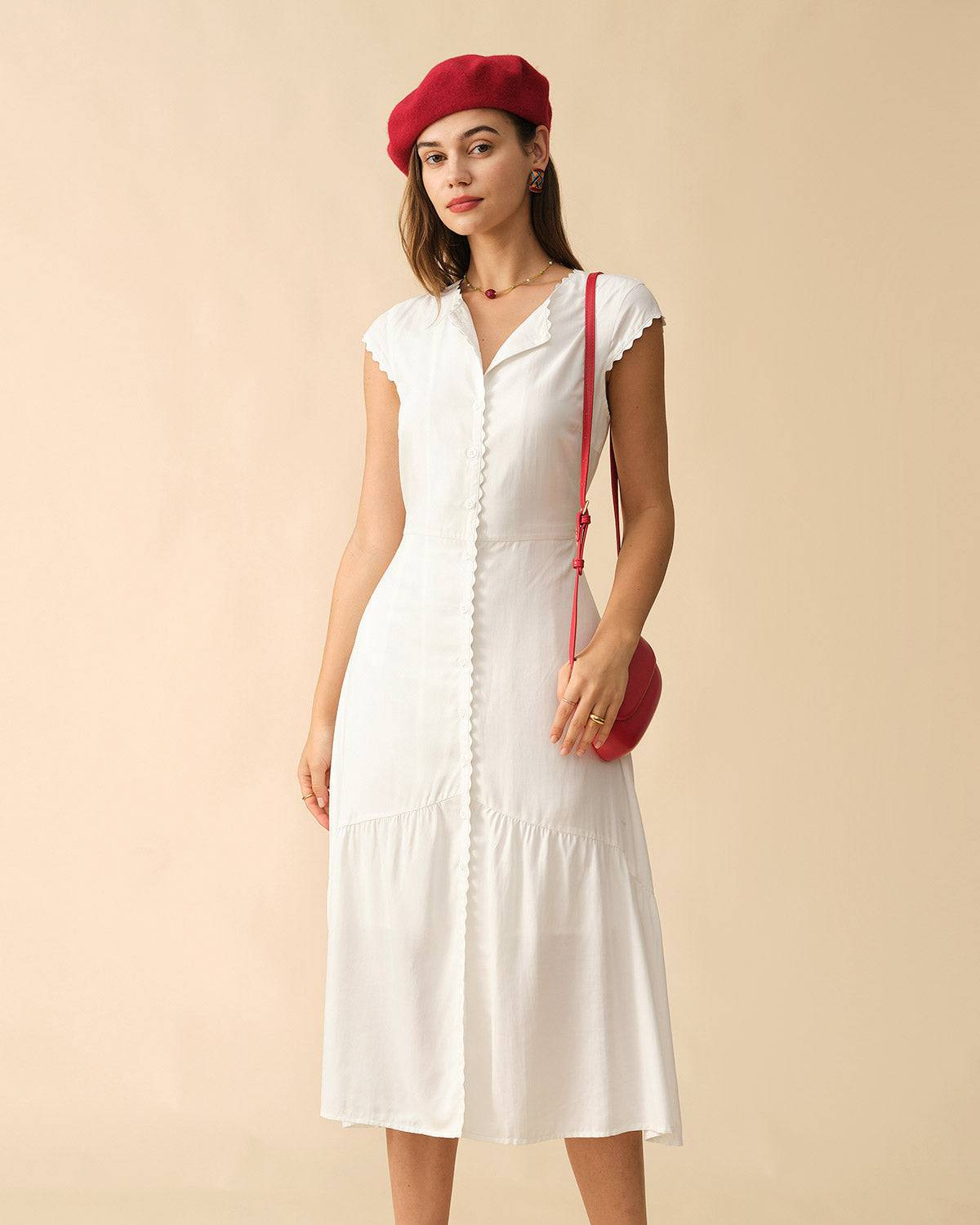 The Solid Color Lapel Midi Dress - Threadford