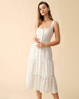 The Square Neck Tiered Hem Midi Dress - Threadford