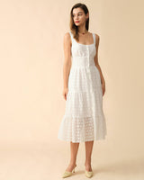 The Square Neck Tiered Hem Midi Dress - Threadford