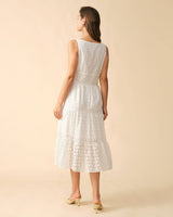 The Square Neck Tiered Hem Midi Dress - Threadford