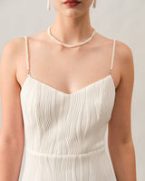 The Wave Textured Pearl Strap Midi Dress - Threadford