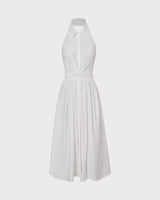 The White Collared Twist Backless Midi Dress - Threadford