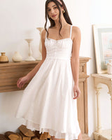 The White Ruched Slip Cotton Midi Dress - Threadford
