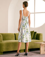 The White Square Neck Floral A-Line Midi Dress - Threadford