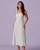 The White Square Neck Striped Midi Dress - Threadford