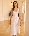 The White Sweetheart Neck Jacquard Midi Dress - Threadford