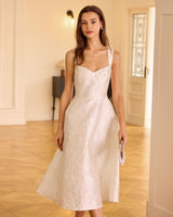 The White Sweetheart Neck Jacquard Midi Dress - Threadford