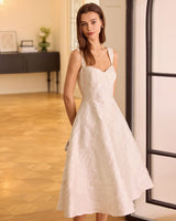 The White Sweetheart Neck Jacquard Midi Dress - Threadford