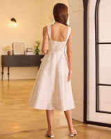 The White Sweetheart Neck Jacquard Midi Dress - Threadford