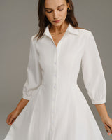 White A-Line Button Midi Dress - Threadford