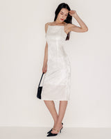 White Beaded Strap Slip Midi Dress - Threadford