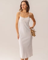 White Bodycon Slit Slip Midi Dress - Threadford